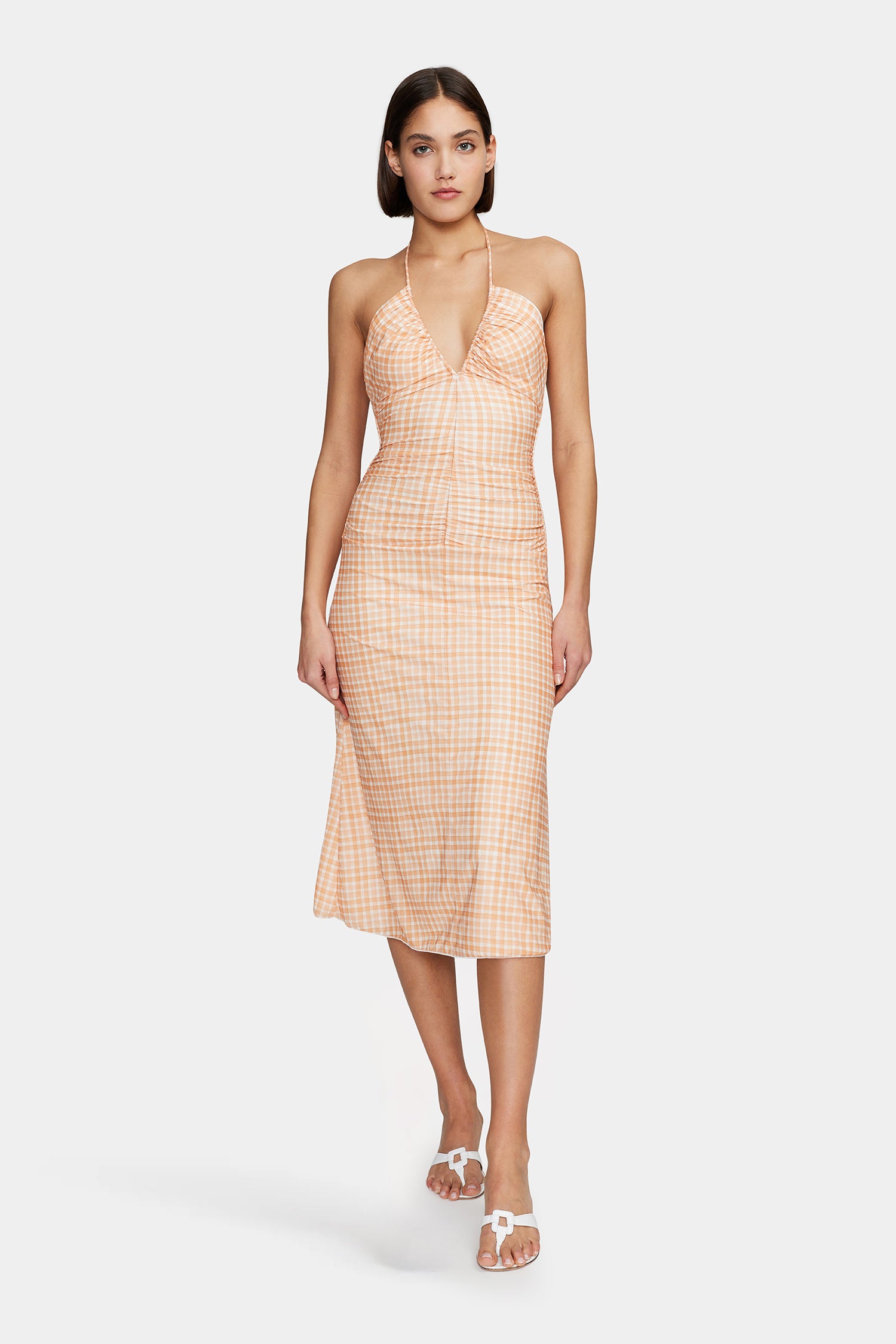 Ama Midi Dress Peach Gingham